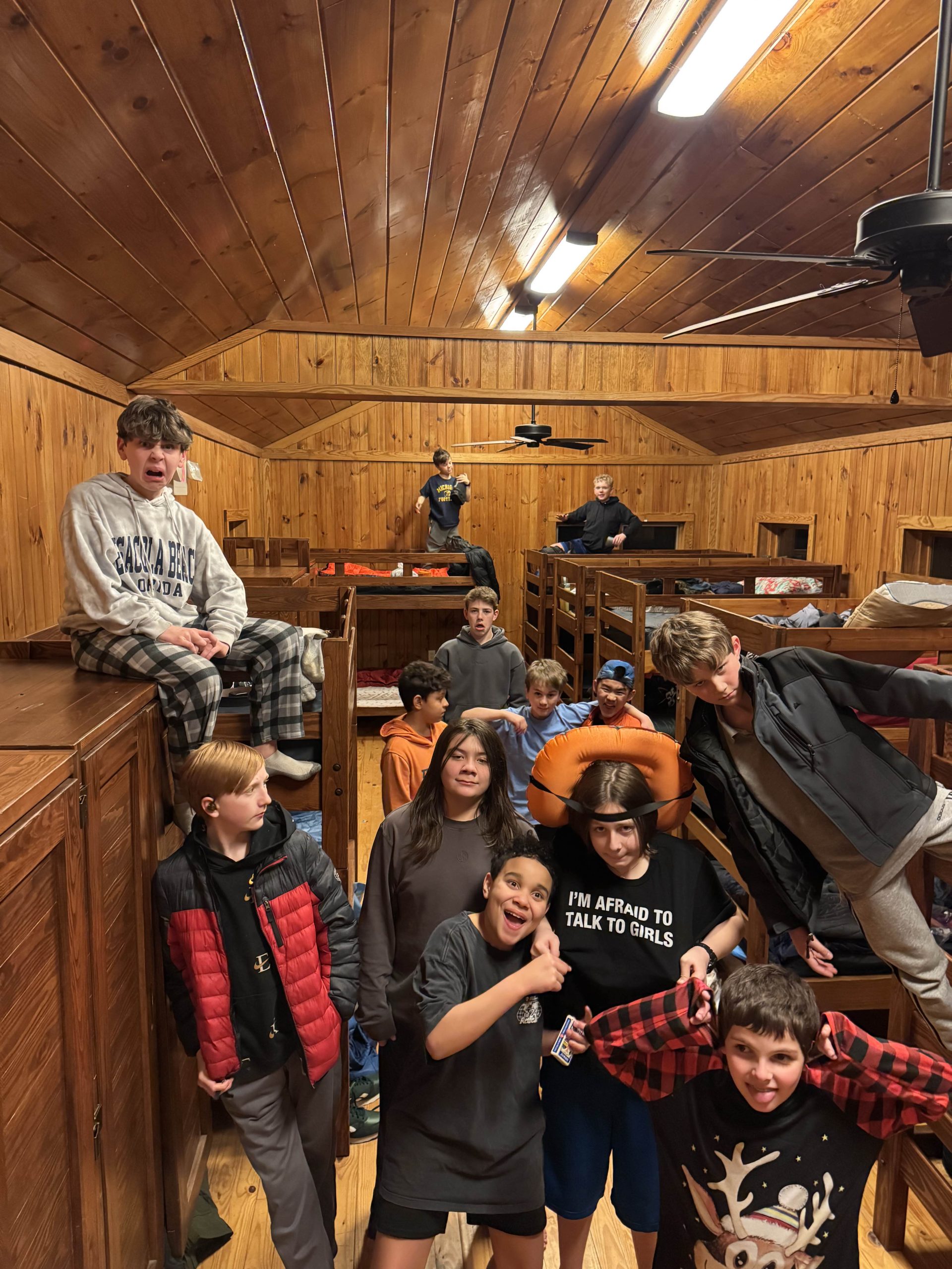 Troop members together inside the Latimer cabin